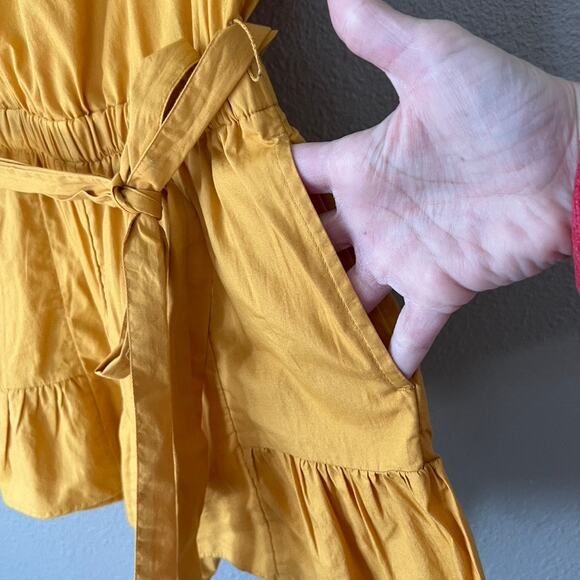 American Eagle Mustard Yellow Ruffle Sleeve Shorts Open Back Summer Romper Small - Picture 4 of 8